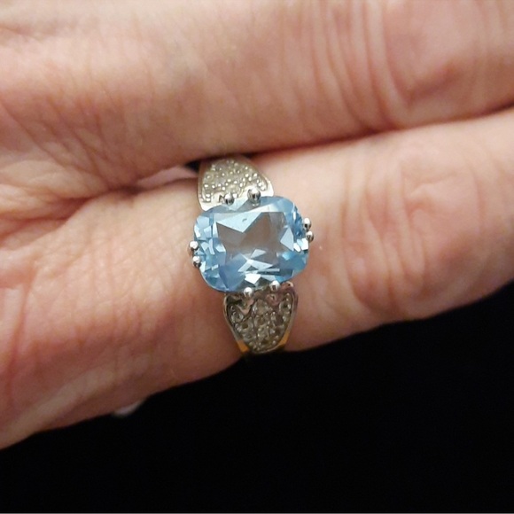 Blue topaz and white topaz sterling silver ring size 8 NEW - Picture 6 of 6